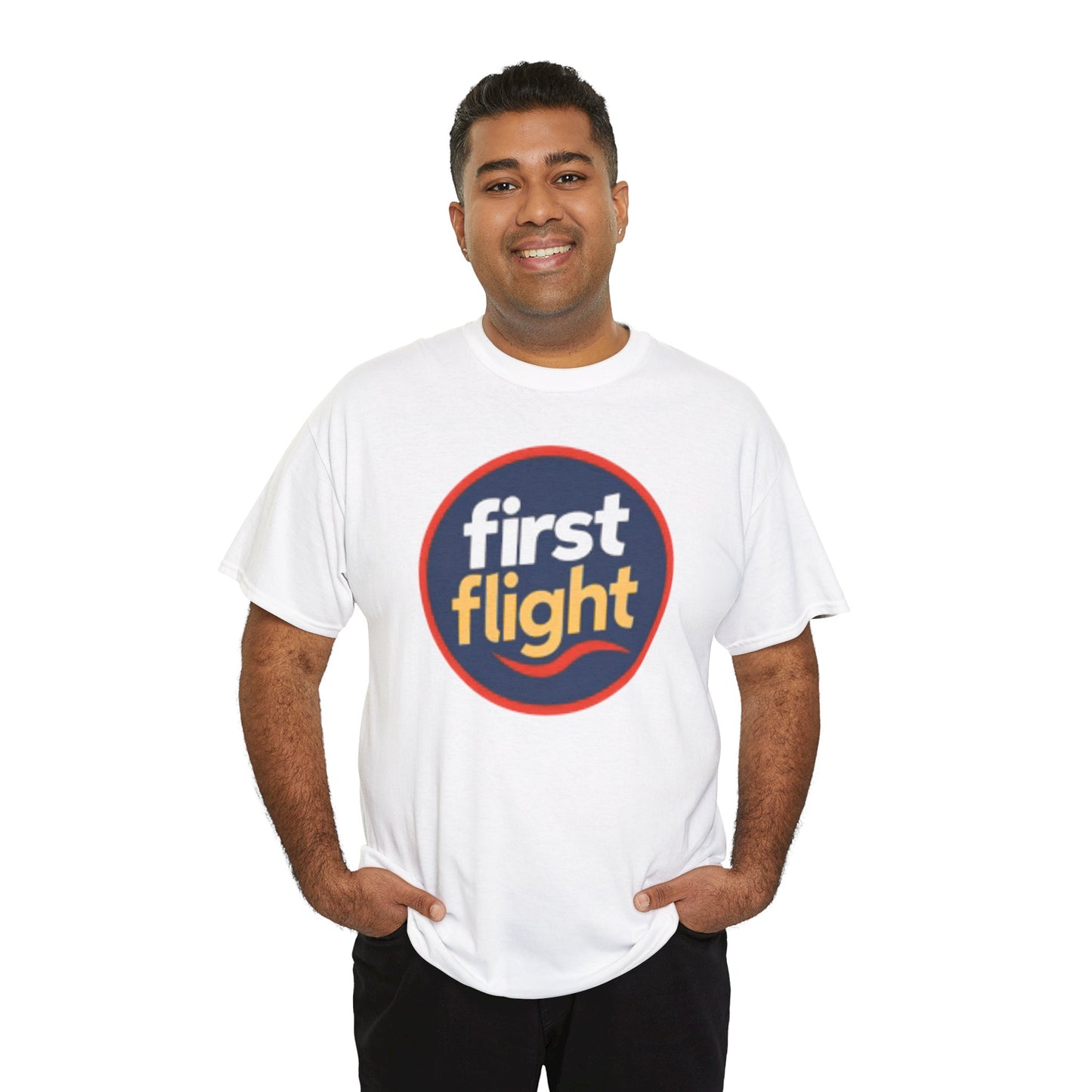 First Flight Retro Logo Tee — Vintage Circle Large Graphic T-Shirt