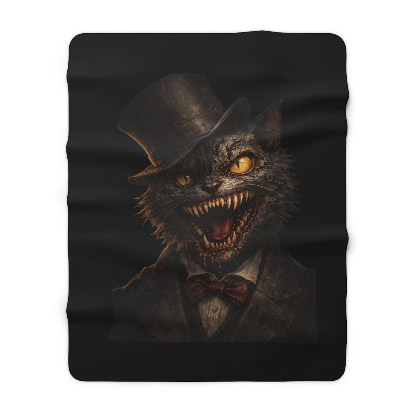 Victorian Mad Cat Sherpa Blanket — Spooky Gothic Throw for Halloween