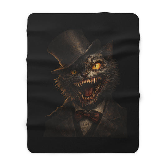 Victorian Mad Cat Sherpa Blanket — Spooky Gothic Throw for Halloween