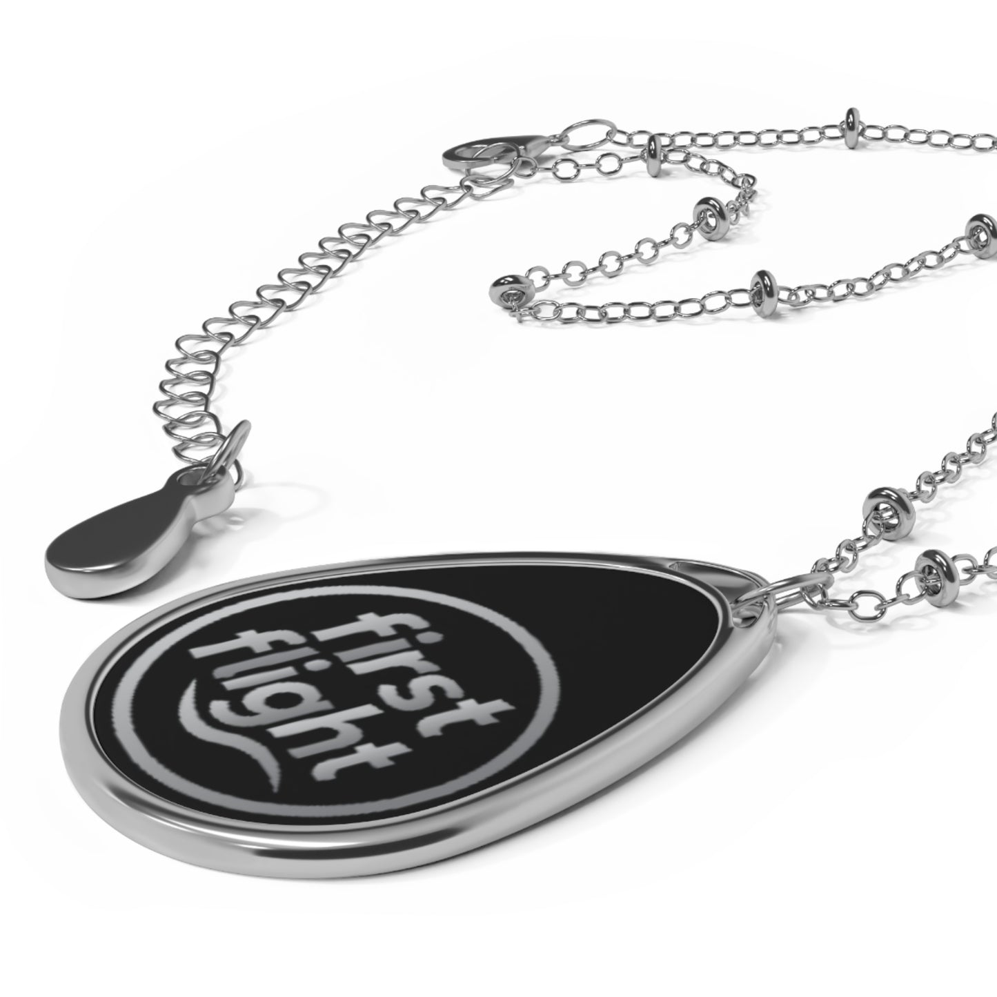 Oval Pendant Necklace — 'first flight' Engraved Teardrop Travel Necklace