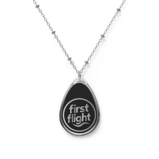 Oval Pendant Necklace — 'first flight' Engraved Teardrop Travel Necklace