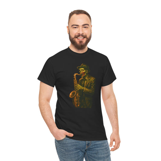 Vintage Jazz Skull Tee - Unisex Cotton T-Shirt, Halloween Apparel, Music Lover Gift, Festival Wear, Creepy Cool Shirt