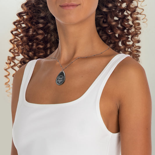 Oval Pendant Necklace — 'first flight' Engraved Teardrop Travel Necklace