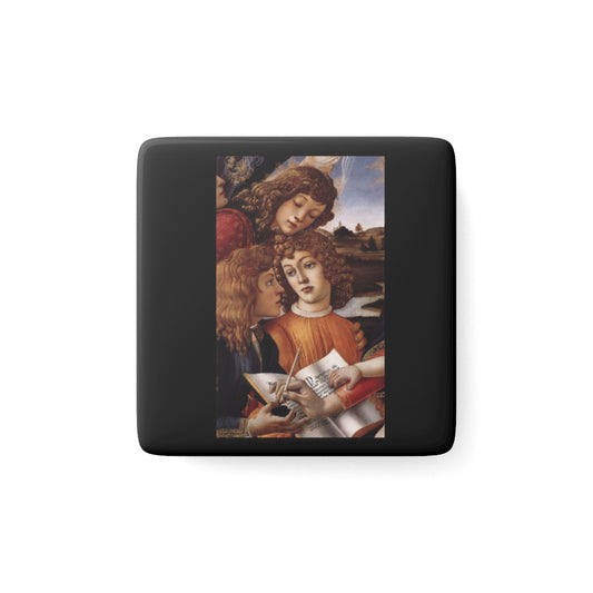 Sandro Botticelli (1445 - 1510) Heads of the group of angels - Porcelain Magnet, Square