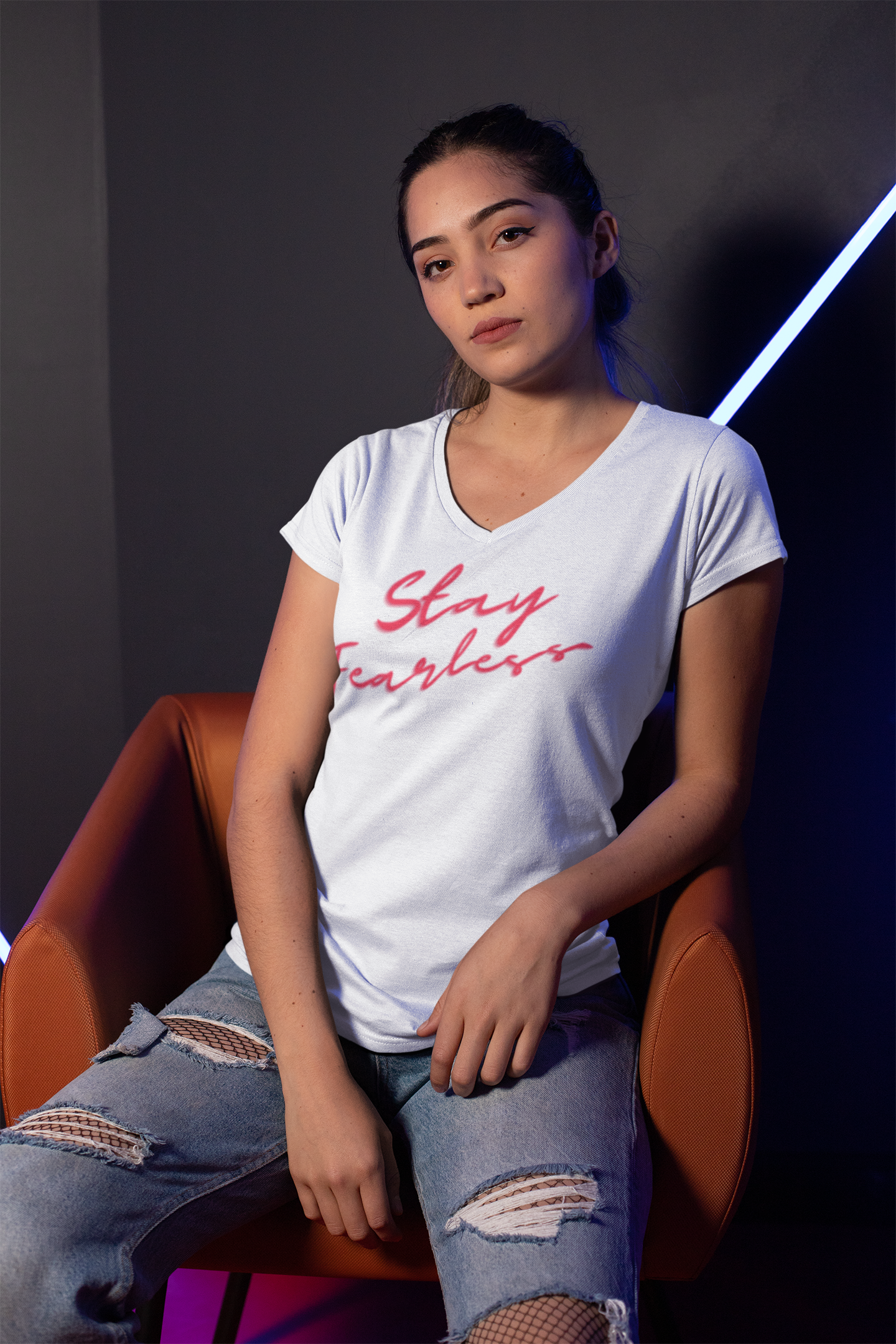 "Stay Fearless" Women's Jersey Short Sleeve Deep V-Neck Tee